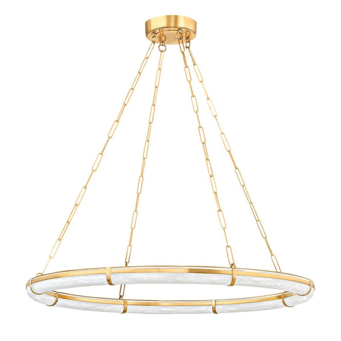 Hudson Valley Sennett 1 Light 42" Chandelier, Aged Brass/White - 5142-AGB