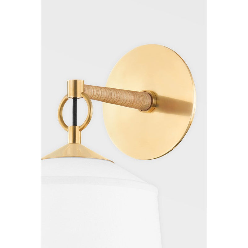 Hudson Valley White Plains 1 Light Wall Sconce, Aged Brass/White