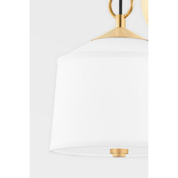 Hudson Valley White Plains 1 Light Wall Sconce, Aged Brass/White