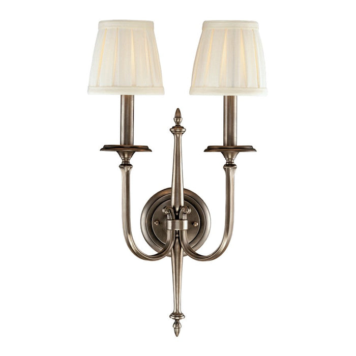 Hudson Valley Jefferson 2 Light Wall Sconce, Antique Nickel/Off White - 5202-AN