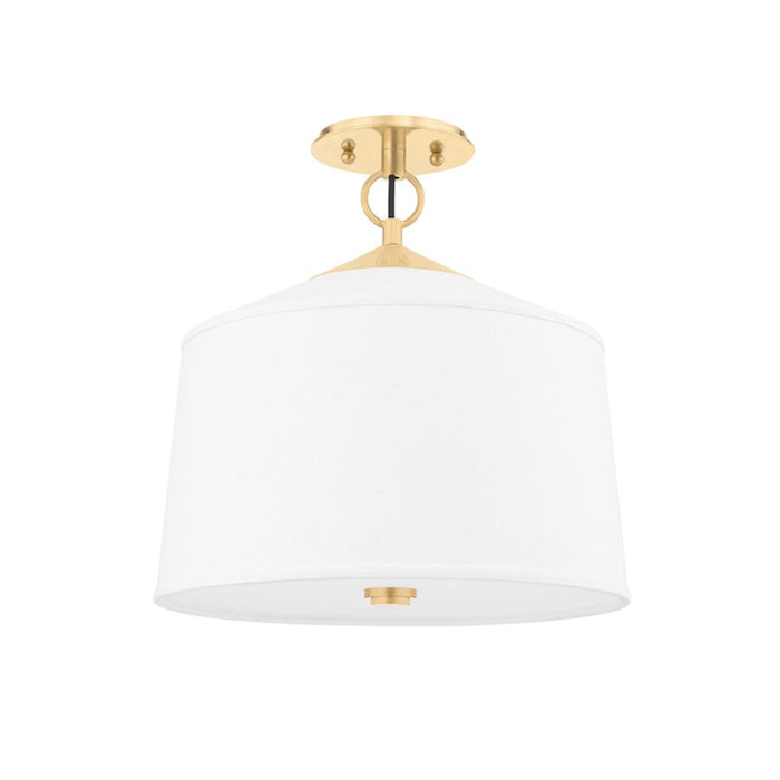 Hudson Valley White Plains 1 Light Semi Flush Mount, Aged Brass/White - 5210-AGB