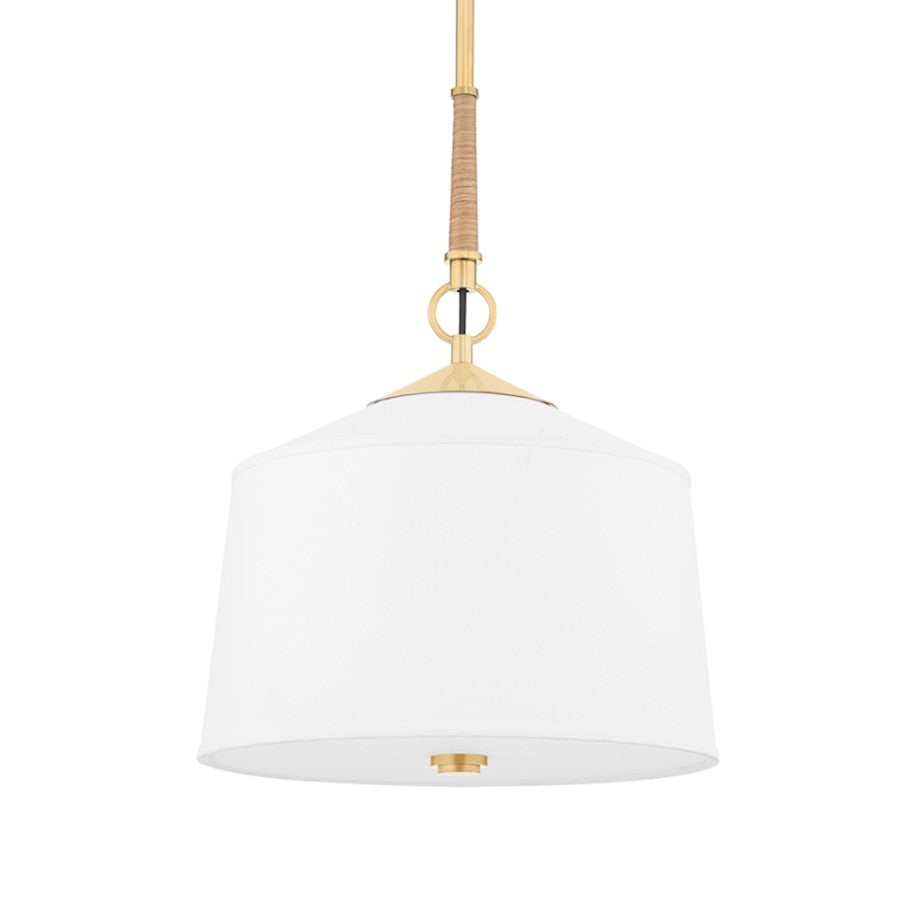 Hudson Valley White Plains 1 Light Pendant, Aged Brass/White - 5214-AGB