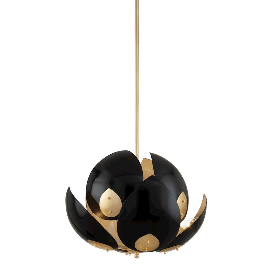 Hudson Valley Lotus 8 Light Chandelier, Gold Leaf/Black Shade - 5708-GL-BK