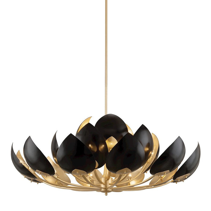 Hudson Valley Lotus 21 Light Chandelier, Gold Leaf/Black Shade - 5754-GL-BK