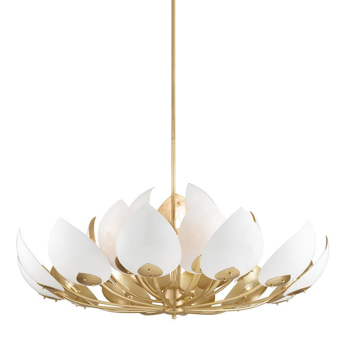 Hudson Valley Lotus 21 Light Chandelier, Gold Leaf/White Shade - 5754-GL-WH