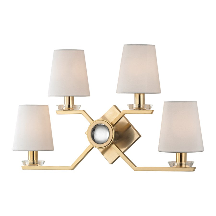 Hudson Valley Baker 4 Light Wall Sconce, Aged Brass/White - 5940-AGB