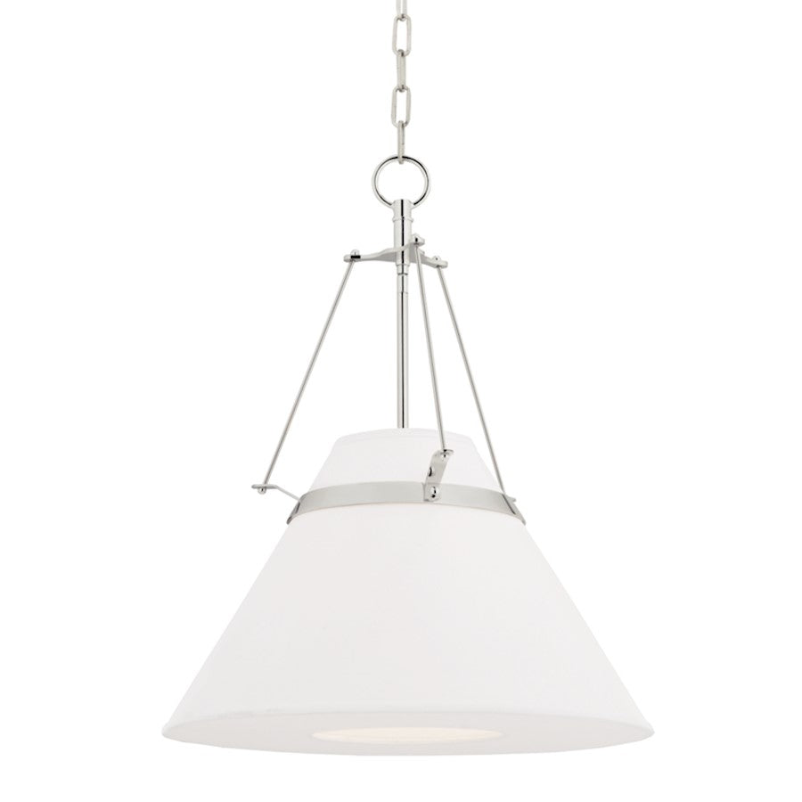 Hudson Valley Clemens 1 Light Pendant, Polished Nickel/White - 6421-PN