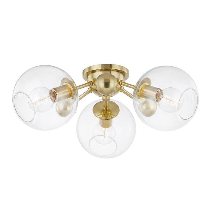 Hudson Valley Abbott 3 Light Semi Flush Mount Aged Brass/Clear - 8025-AGB