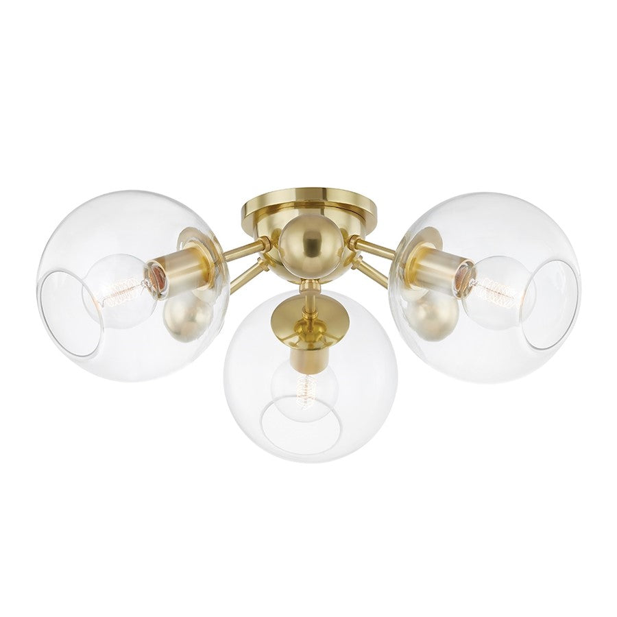 Hudson Valley Abbott 3 Light Semi Flush Mount Aged Brass/Clear - 8025-AGB