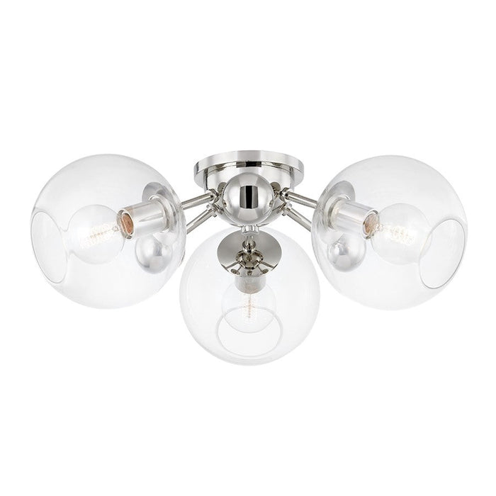 Hudson Valley Abbott 3 Light Semi Flush Mount, Polished Nickel/Clear - 8025-PN