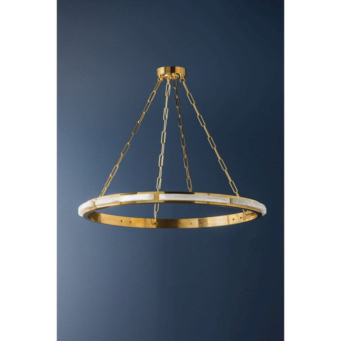 Hudson Valley Wingate 1 Light Chandelier, Aged Brass/White