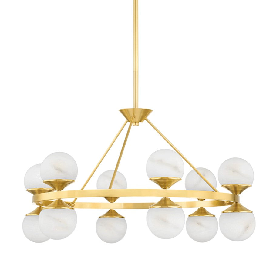 Hudson Valley Grafton 12 Light Chandelier in Aged Brass/White - 8236-AGB