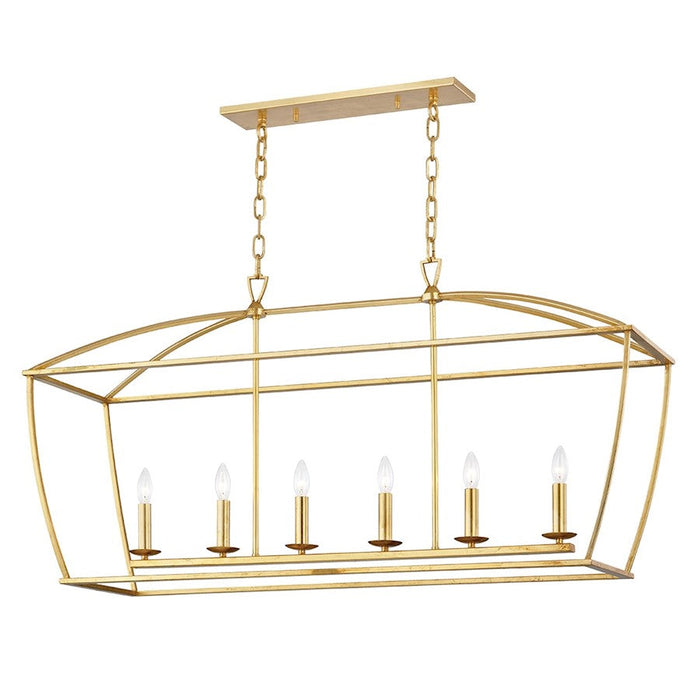 Hudson Valley Bryant 6 Light Linear Island Pendant, Gold Leaf - 8348