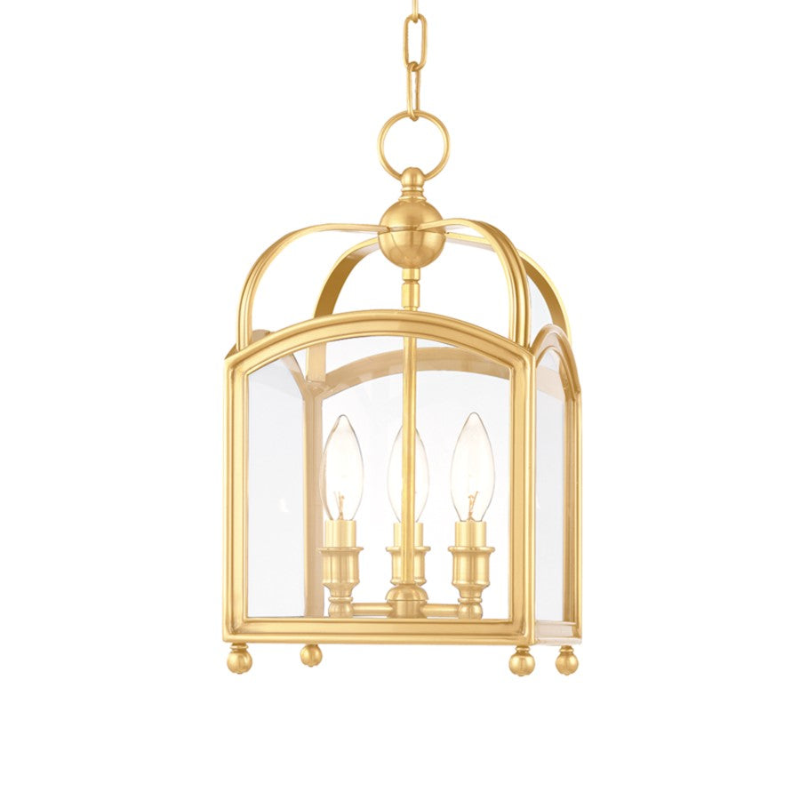 Hudson Valley Millbrook 3 Light Lantern, Aged Brass/Clear - 8409-AGB