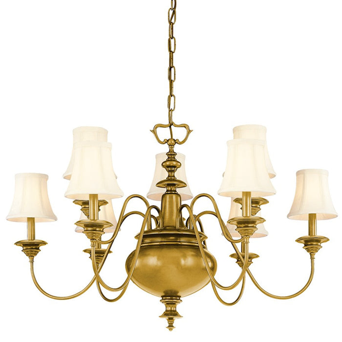 Hudson Valley Yorktown 9 Light Chandelier, Aged Brass/Off White - 8719-AGB