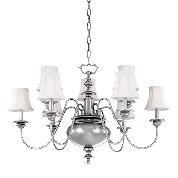 Hudson Valley Yorktown 9 Light Chandelier, Polished Nickel/Off White - 8719-PN