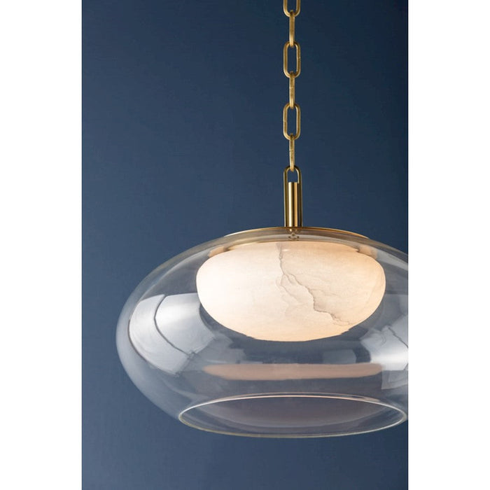 Hudson Valley Moore 1 Light Pendant, Aged Brass/White