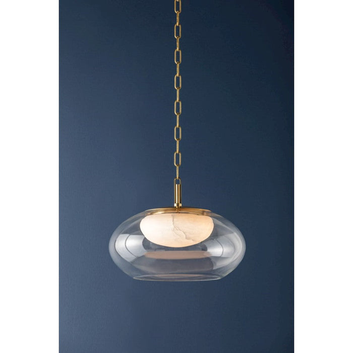 Hudson Valley Moore 1 Light Pendant, Aged Brass/White