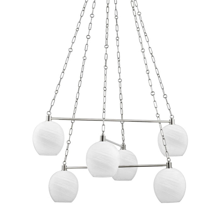 Hudson Valley Asbury Park 6 Light Chandelier in Polished Nickel/White - 9138-PN