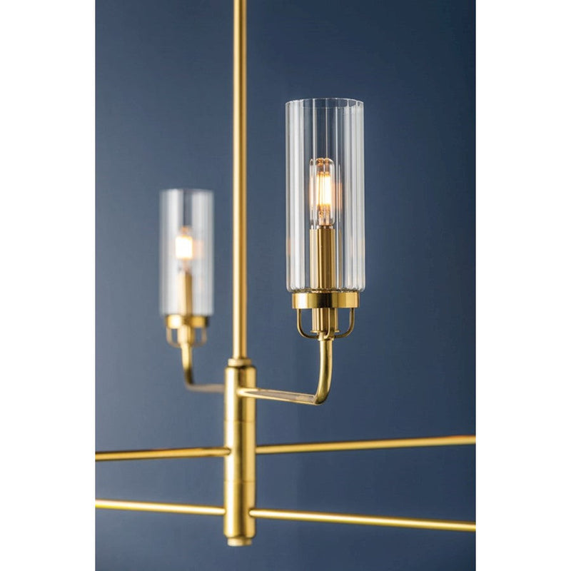 Hudson Valley Halifax 6 Light Chandelier, Aged Brass/Clear Ribbed