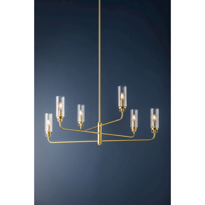 Hudson Valley Halifax 6 Light Chandelier, Aged Brass/Clear Ribbed