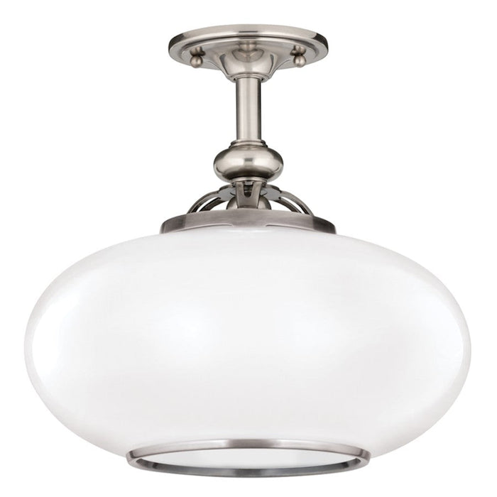 Hudson Valley Canton 1 Light 13" Semi Flush Mount, Nickel/Opal Glossy - 9815F-ON