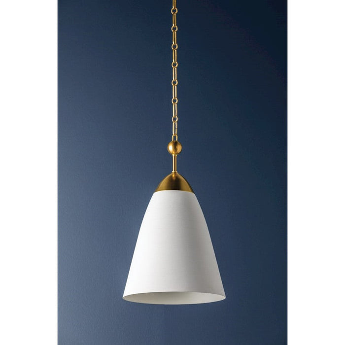 Hudson Valley Bronson 1 Light Pendant, Brass/White Plaster