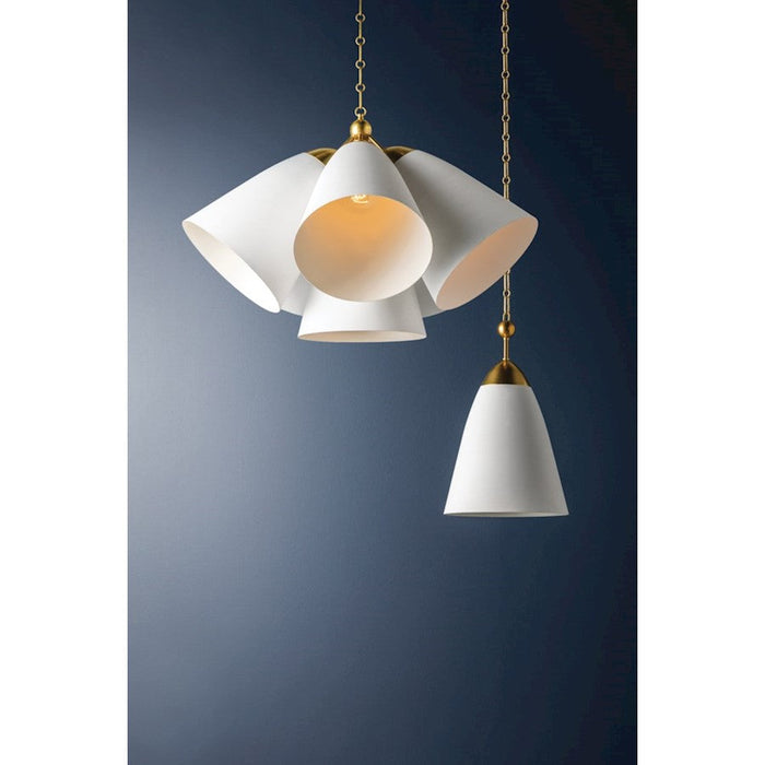 Hudson Valley Bronson 1 Light Pendant, Brass/White Plaster