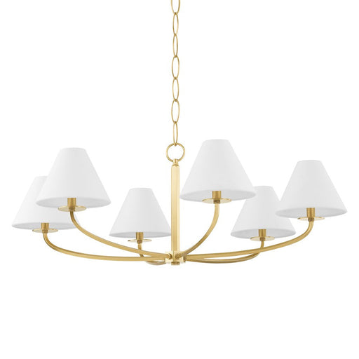 Hudson Valley Stacey 6 Light Chandelier, Aged Brass/White - BKO901-AGB