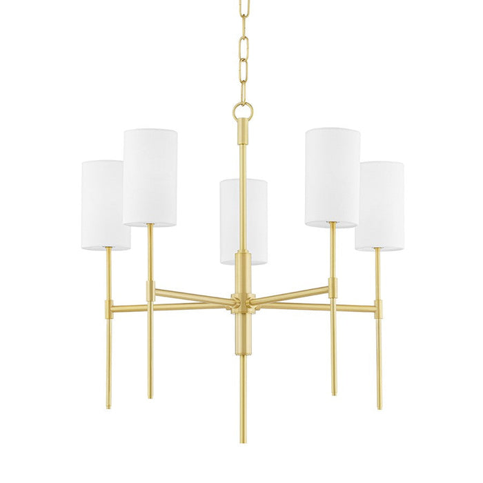 Mitzi Olivia 5 Light Chandelier, Aged Brass/White Linen - H223805-AGB