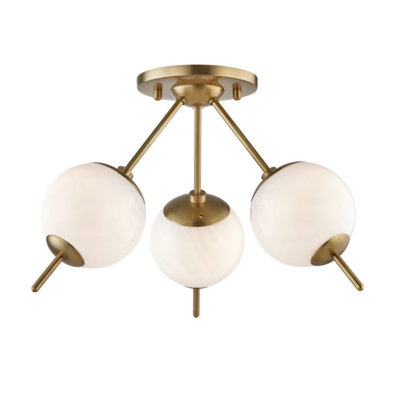 Mitzi Remi 3 Light Flush Mount, Aged Brass/Opal - H282603-AGB