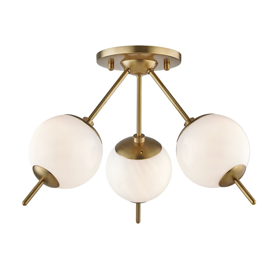 Mitzi Remi 3 Light Flush Mount, Aged Brass/Opal - H282603-AGB