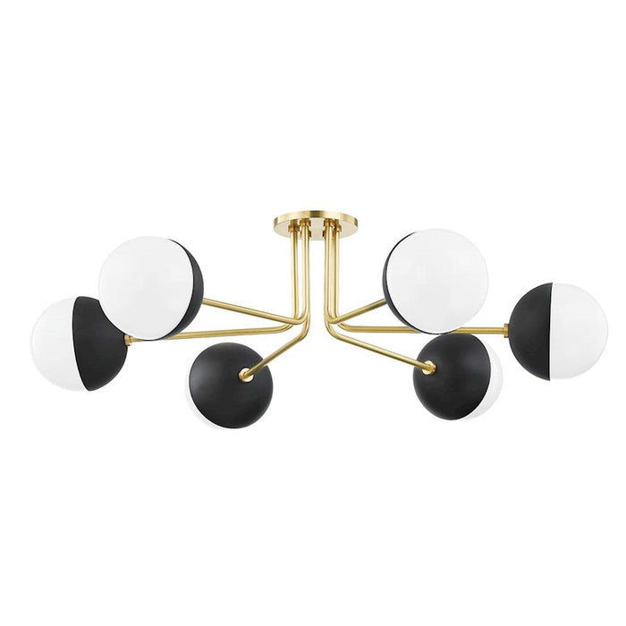 Mitzi Renee 6 Light Semi Flush, Brass/Black/Opal Glossy - H344606-AGB-BK