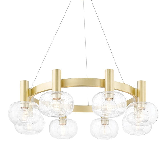 Mitzi Harlow 8 Light Chandelier, Aged Brass/Clear Seeded Glass - H403808-AGB