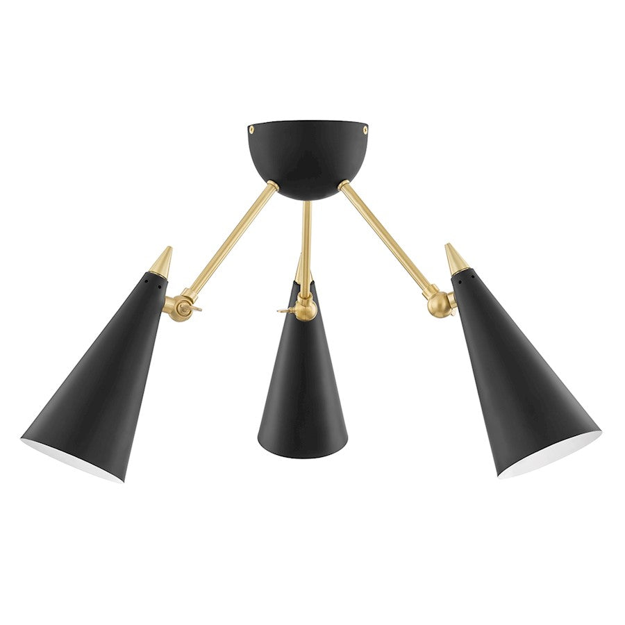 Mitzi Moxie 3 Light Semi Flush Mount, Aged Brass/Black Shade - H441603-AGB-BK