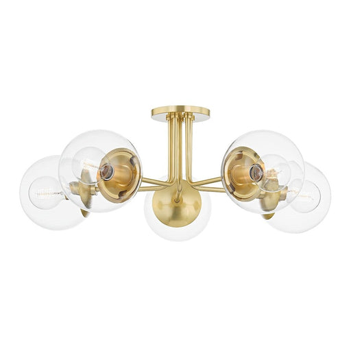 Mitzi Meadow 5 Light Semi Flush, Aged Brass/Clear - H503605-AGB