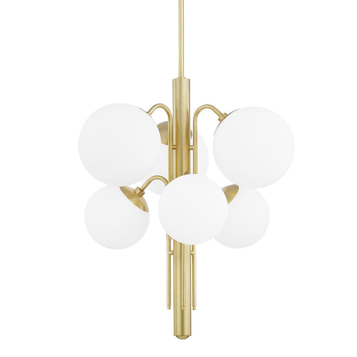 Mitzi Ingrid 6 Light, 2-Tier Chandelier, Aged Brass/Opal - H504806-AGB