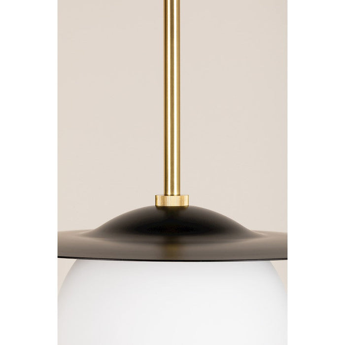 Mitzi Marlene 1 Light Pendant, Brass/Soft Black/White