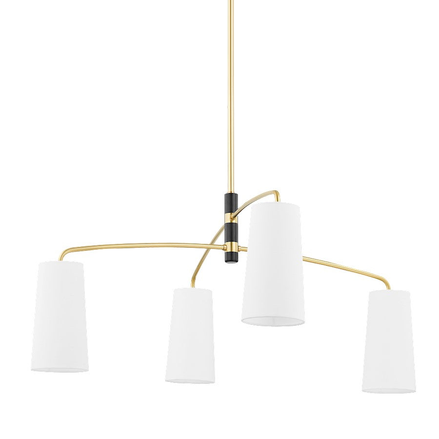 Mitzi Evelyn 4 Light Chandelier, Aged Brass/Soft Black/White - H612804-AGB-SBK