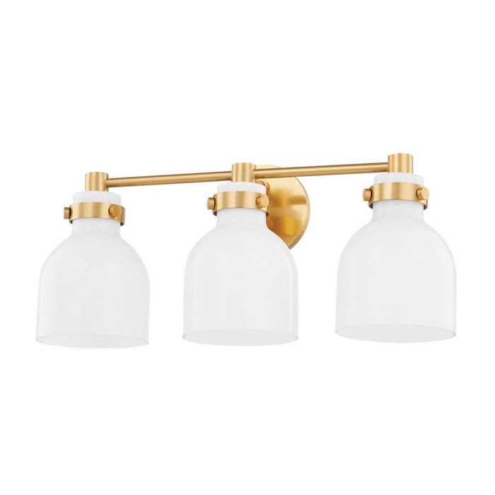 Mitzi Elli 3 Light Bath Vanity, Aged Brass/Shiny Opal - H649303-AGB