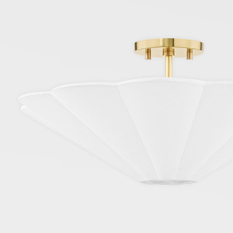 Mitzi Alana 3 Light Semi Flush Mount, Aged Brass/White