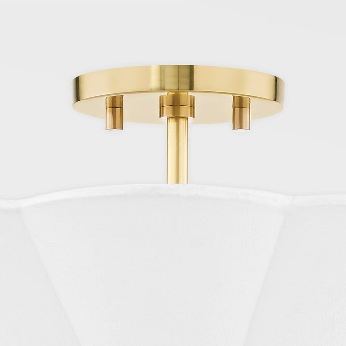 Mitzi Alana 3 Light Semi Flush Mount, Aged Brass/White