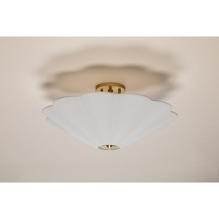 Mitzi Alana 3 Light Semi Flush Mount, Aged Brass/White