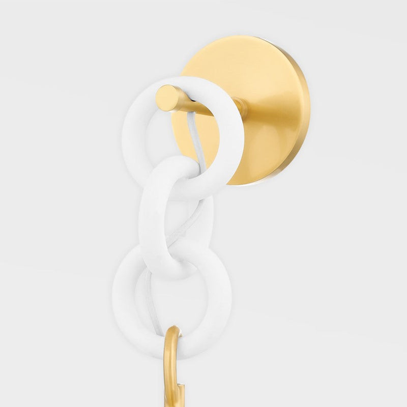 Mitzi Marina 1 Light Wall Sconce, Aged Brass/White Combo