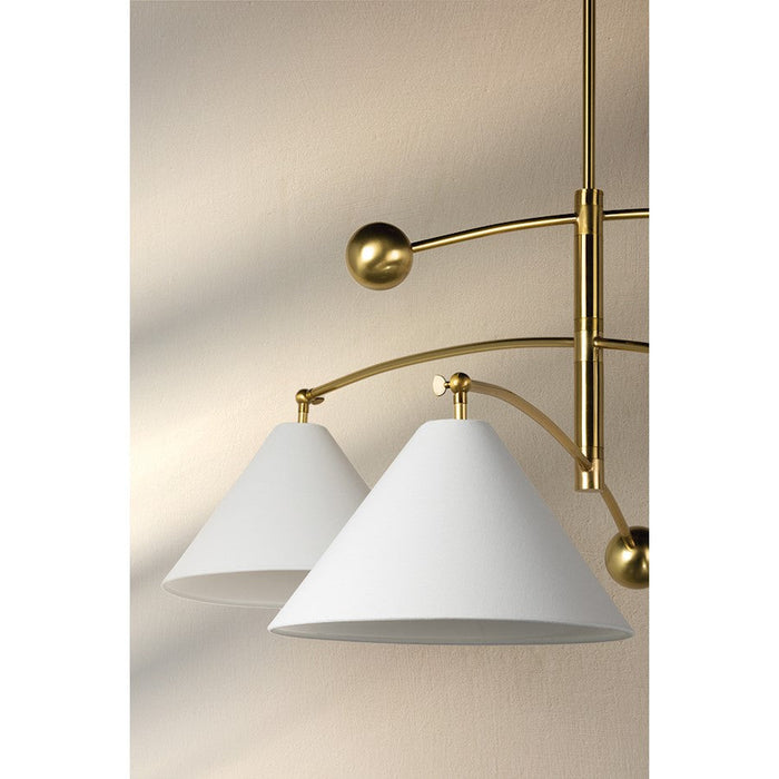 Mitzi Birdie 3 Light Chandelier, Aged Brass/White