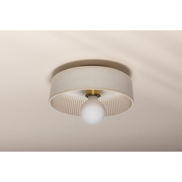 Mitzi Ray 1 Light Flush Mount, Brass/Ceramic White/White