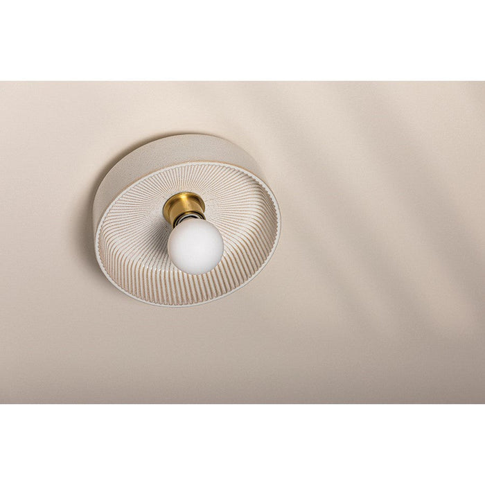 Mitzi Ray 1 Light Flush Mount, Brass/Ceramic White/White