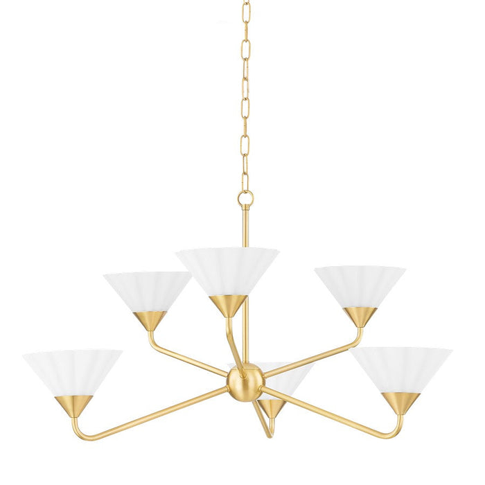 Mitzi Kelsey 6 Light Chandelier, Aged Brass/Opal Matte - H817806-AGB