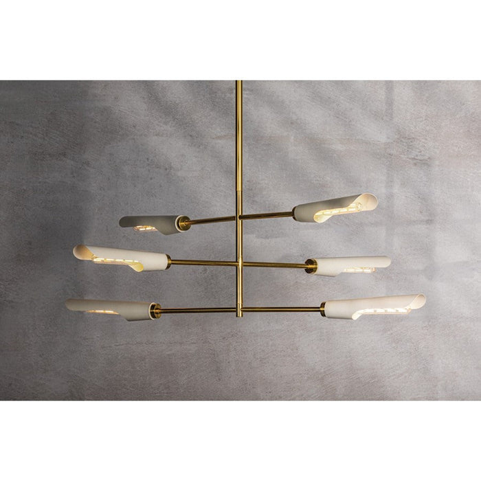 Mitzi Harperrose 6 Light Chandelier, Brass/Soft White/White