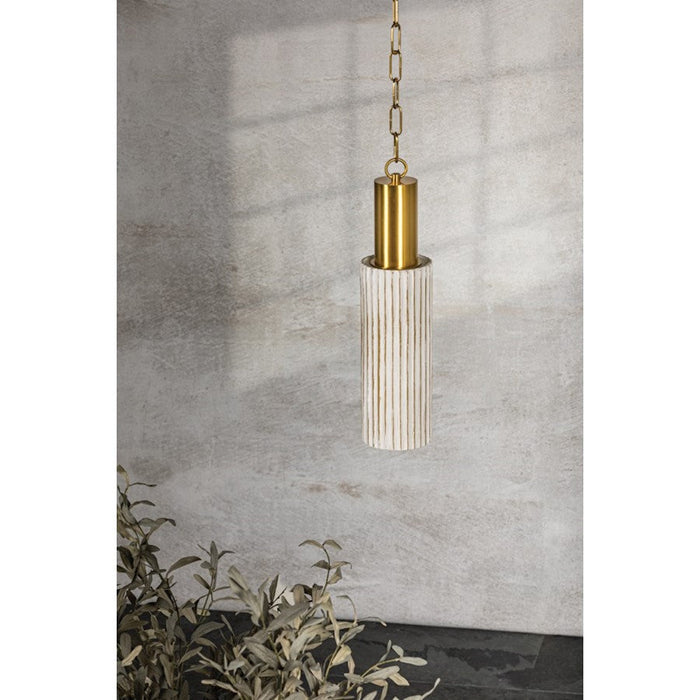 Mitzi Corissa 1 Light Pendant, Brass/Ceramic Bisque/White